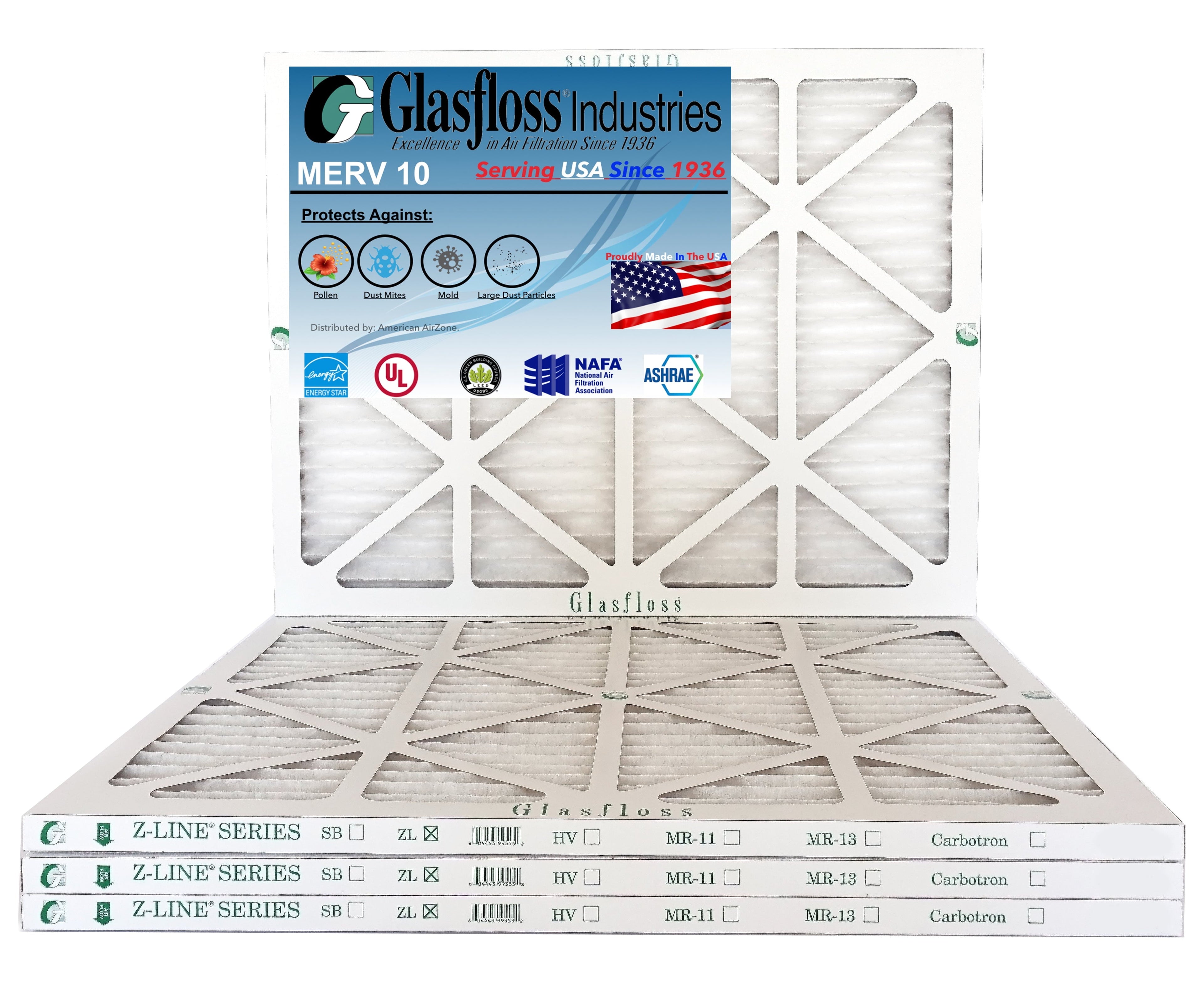Glasfloss 22x28x1 - MERV 10 -Qty:4 - Furnace Air Filter - Made in USA (Actual Size: 21.5 x 27.5x7/8 inch)