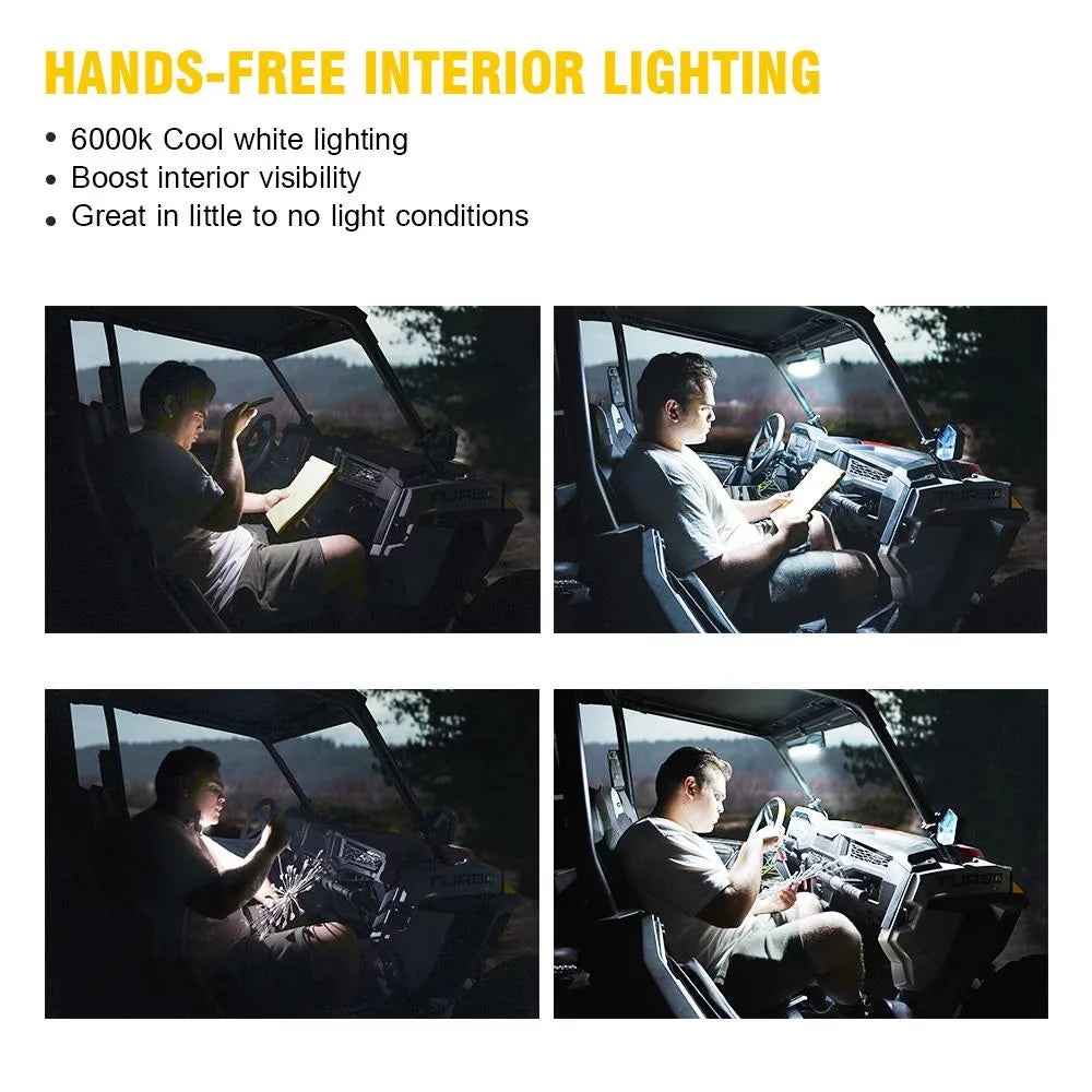 Xprite 13" Aluminum UTV Rear View Clear Mirror w/ Integrated LED Dome Lights fits 1.75" - 2" Rollbars