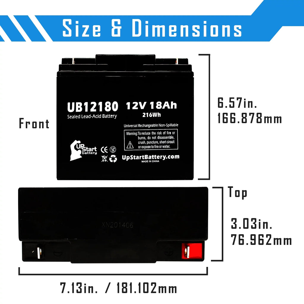 2x Pack - Matching GS / Portalac PX12180 Battery - Replacement UB12180 Universal Sealed Lead Acid Battery (12V, 18Ah, 18000mAh, T4 Terminal, AGM, SLA)