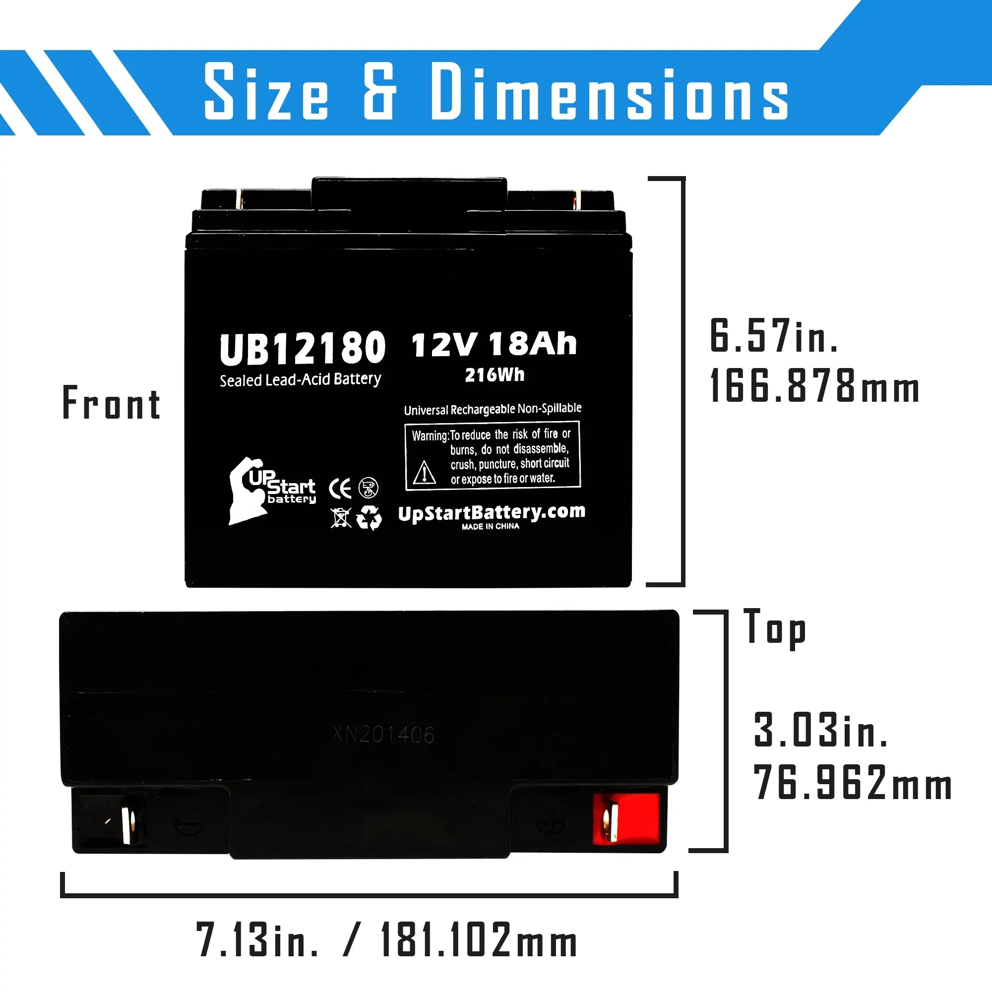 2x Pack - Matching GS / Portalac PX12180 Battery - Replacement UB12180 Universal Sealed Lead Acid Battery (12V, 18Ah, 18000mAh, T4 Terminal, AGM, SLA)