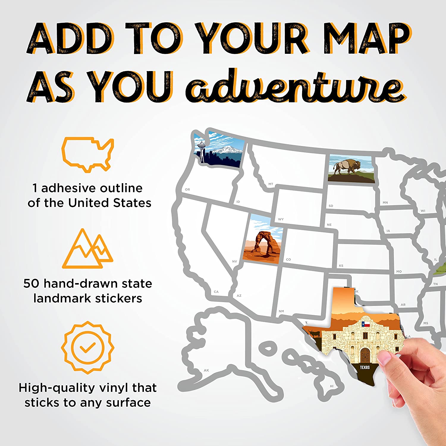 See Many Places RV State Sticker Map, 19x13" Travel Trailer Decals, 50 States