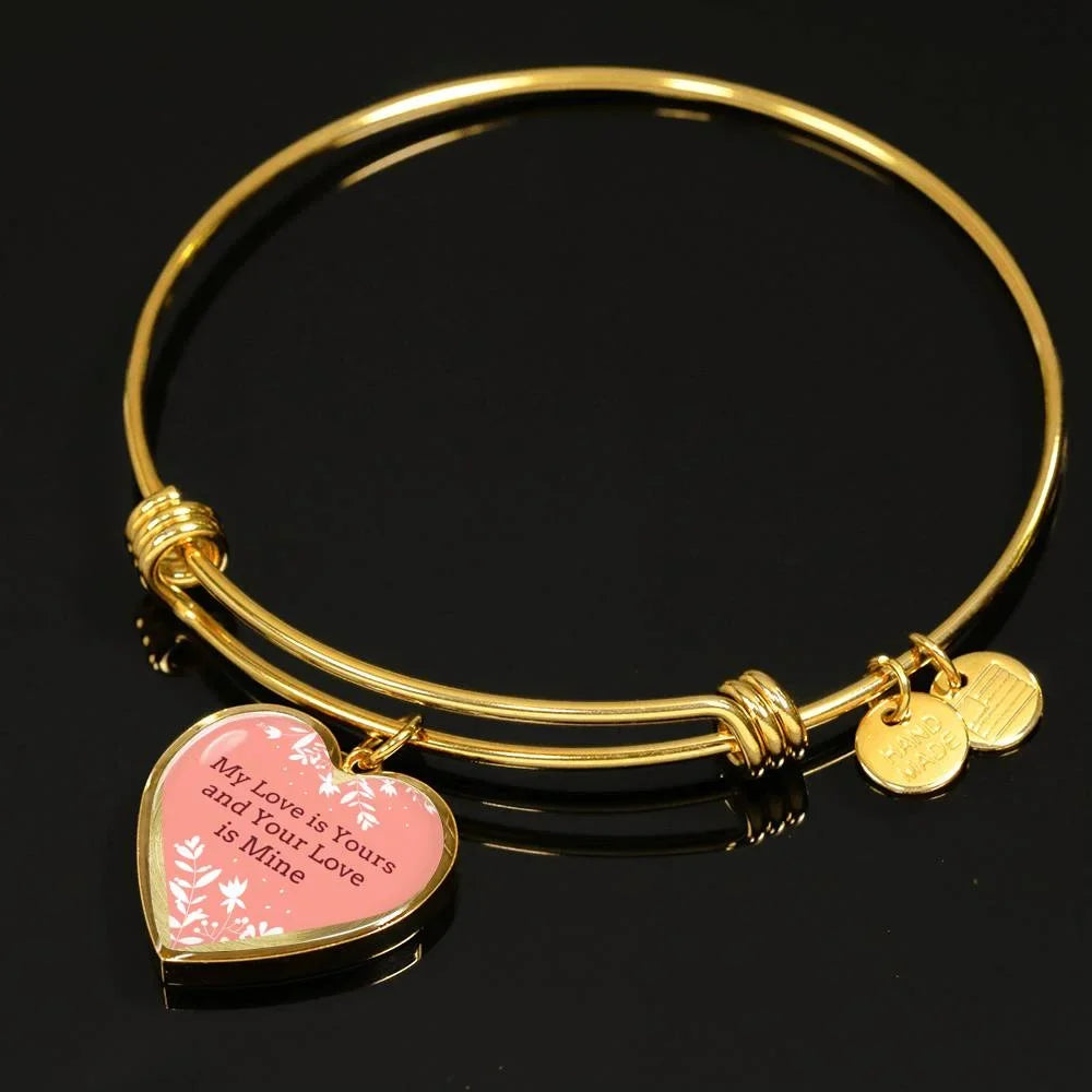 My Love is Yours Pink Heart Bangle Stainless Steel or 18k Gold 18-22"