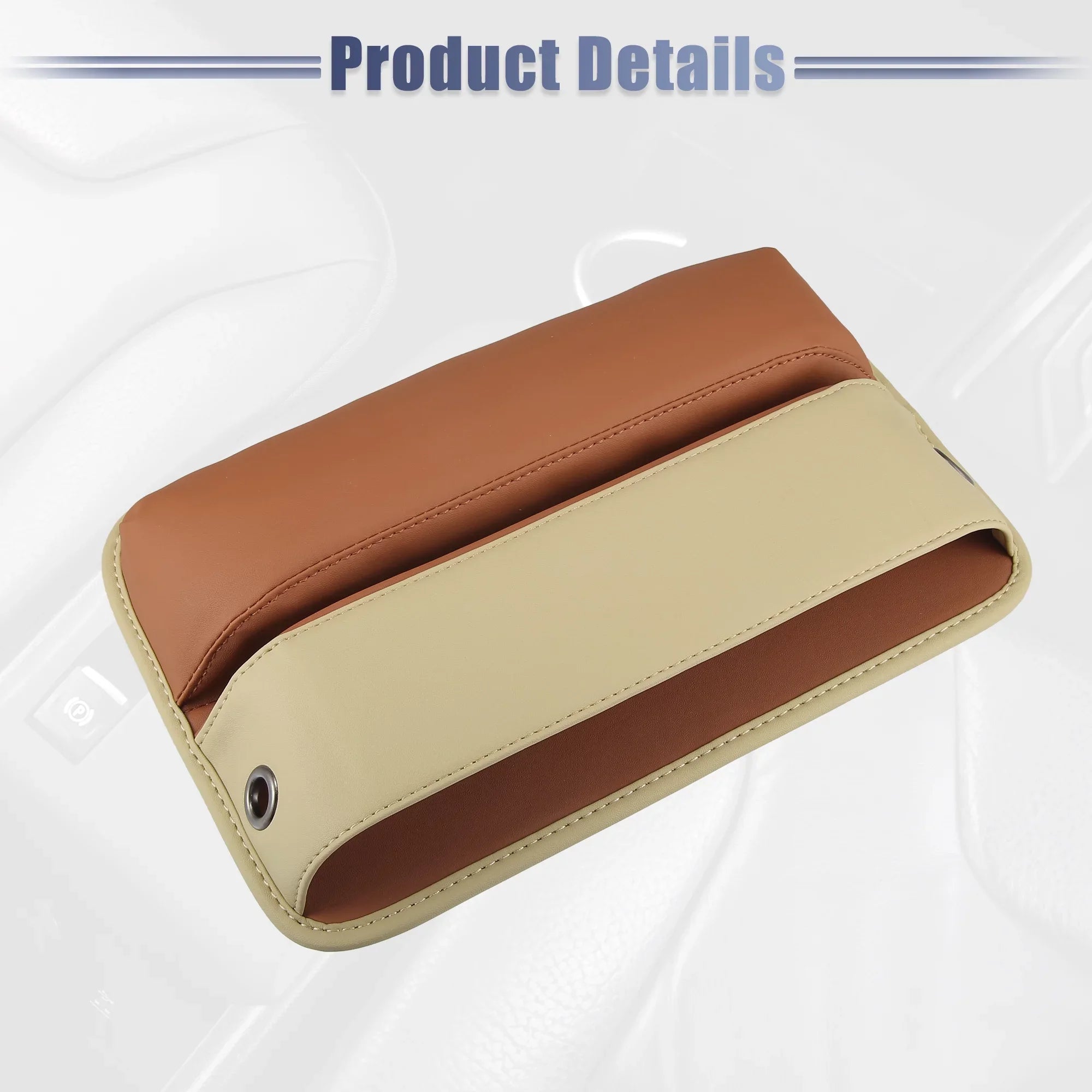 2pcs Car Seat Gap Filler Multi-function Car Seat Organizer Console Side Pocket Storage Box Beige Brown