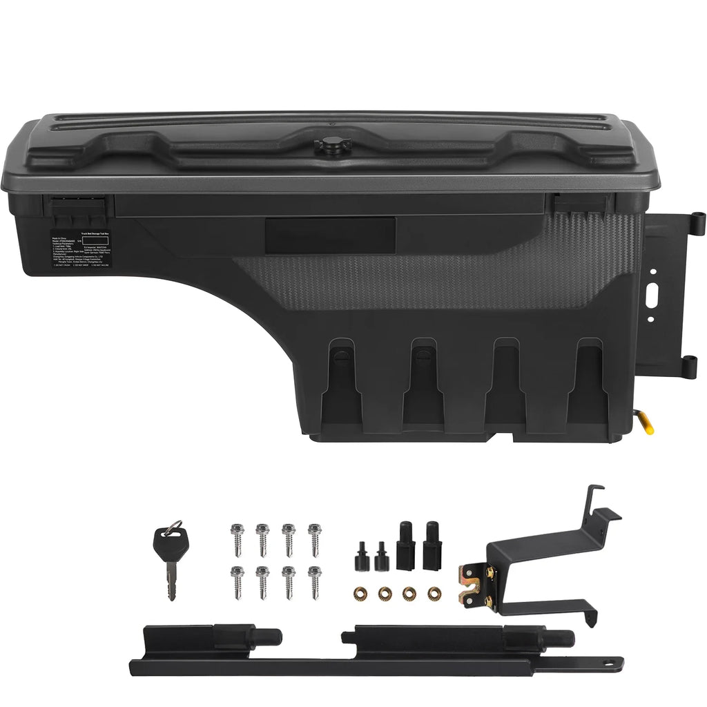 SKYSHALO Truck Bed Storage Box, Lockable Lid, 6.6 Gal/20 L Waterproof ABS Wheel Well Tool Box, Fitting with Chevrolet Silverado 1500 GMC Sierra 1500 2019-2021, Black, Passenger Side