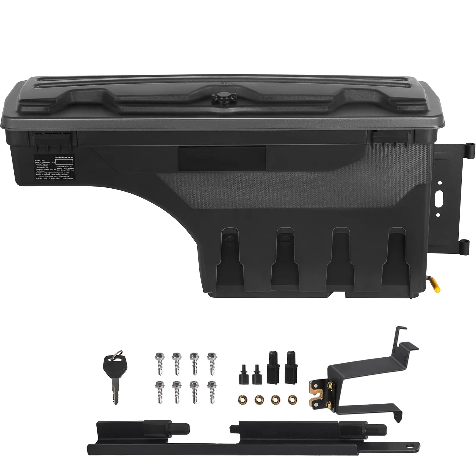 SKYSHALO Truck Bed Storage Box, Lockable Lid, 6.6 Gal/20 L Waterproof ABS Wheel Well Tool Box, Fitting with Chevrolet Silverado 1500 GMC Sierra 1500 2019-2021, Black, Passenger Side
