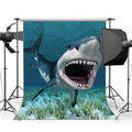 ABPHOTO Polyester 5x7ft Cartoon Shark Backdrop Underwater World Green Grass Aquarium Ocean Sailing Photography Background for Baby Shower Girls Boys Happy Birthday Party Décor Photo Studio Props