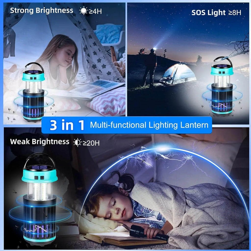 G·PEH 3 in 1 Bug Zapper, Rechargeable Bug Zapper Outdoor Indoor Fly Trap Waterproof, Mosquito Zapper with Emergency Light for Home, Solar Bug Zapper Outdoor for Home, Backyard, Camping
