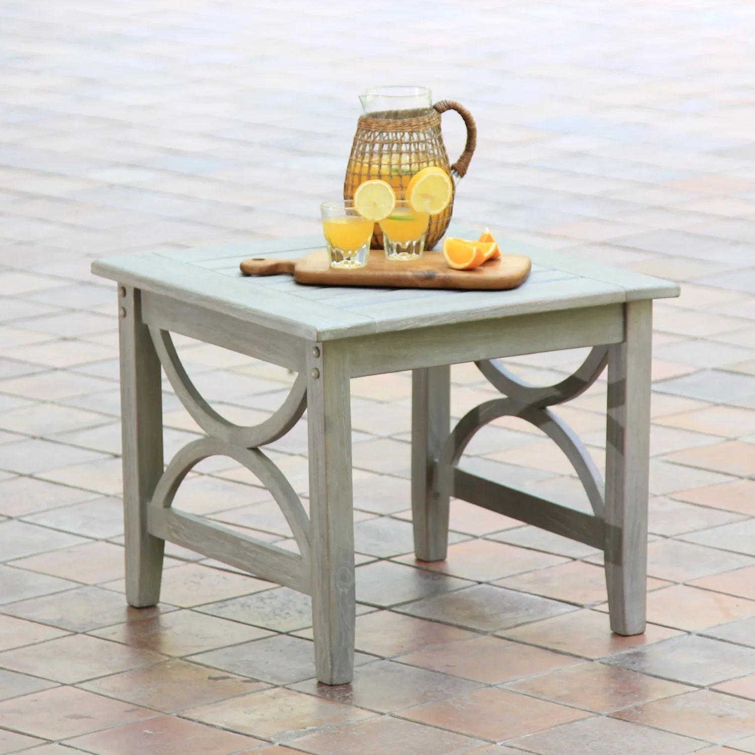 Cambridge Casual Lowell Teak Patio Side Table Condition Gray