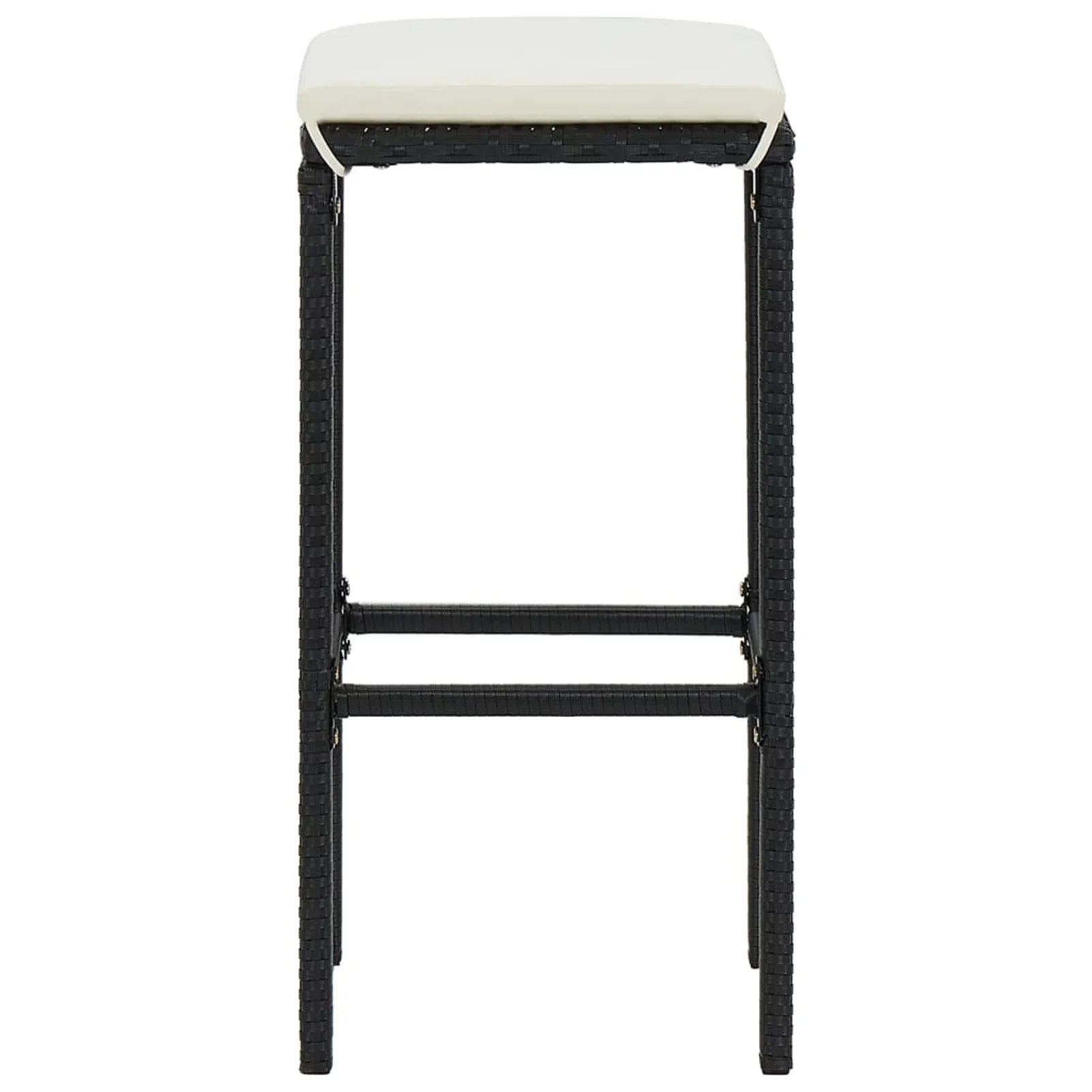 Dcenta 3 Piece Garden Bar Set Table with Storage Shelf and 2 Cushioned Stool Chairs Dining Set Black Poly Rattan for Bistro, Pub, Backyard, Terrace, Patio