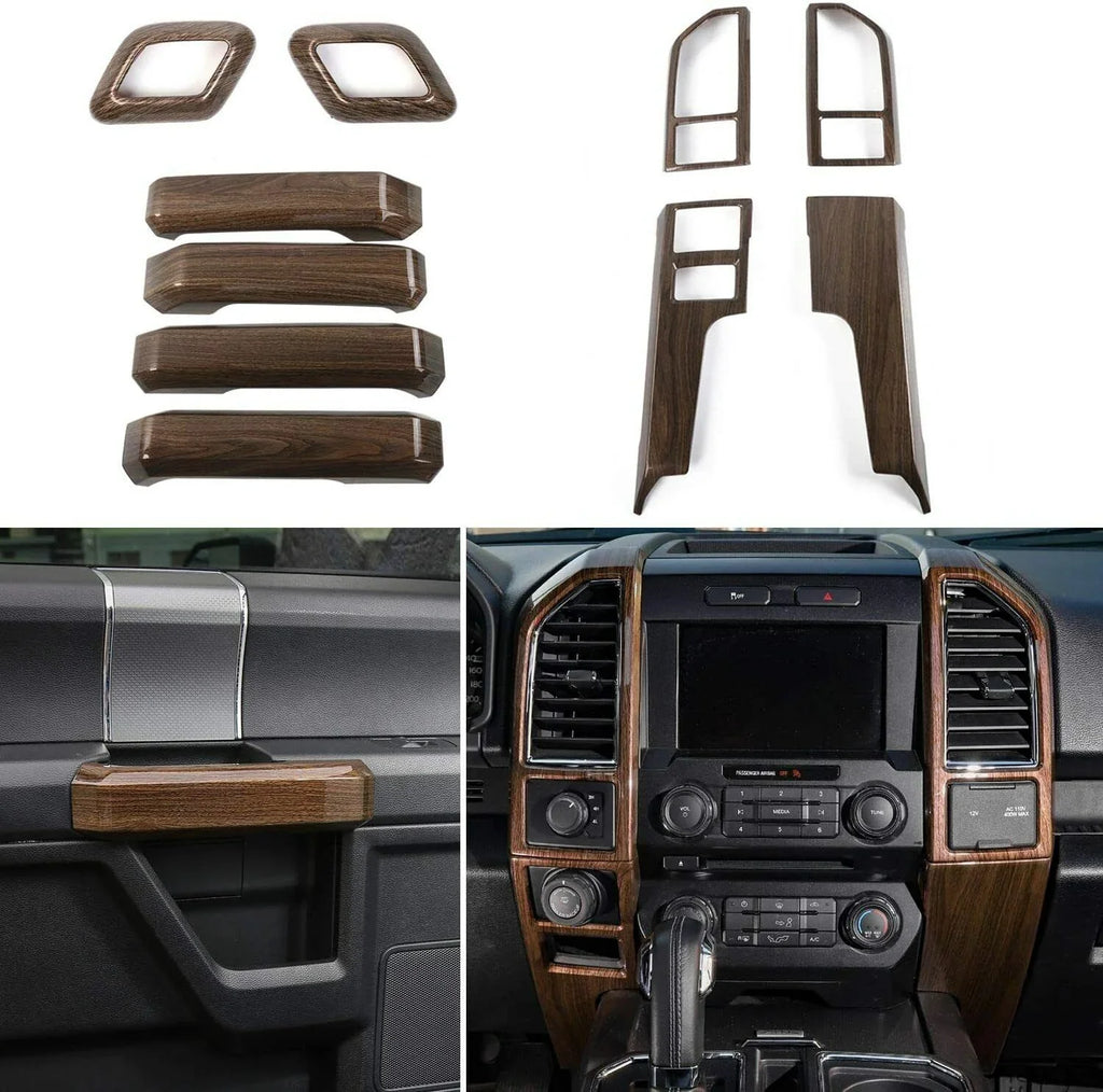 Teledu F150 + Wood Grain Interior Center Console Decoration Trim Shield Kit