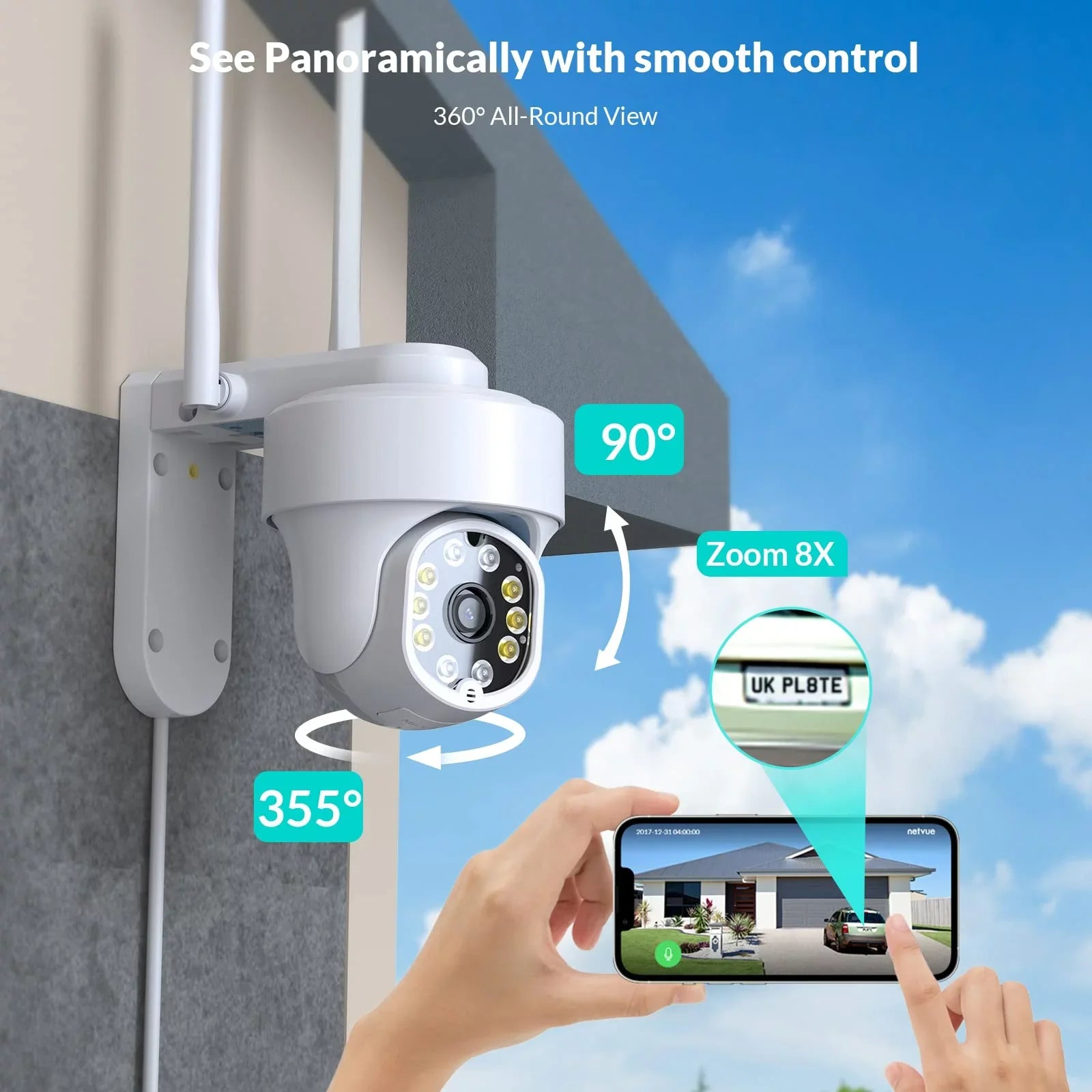 Security Camera Wireless WiFi, Netvue 360° PTZ WiFi Surveillance Cameras for Home Security System – 2.4GHz WiFi Only