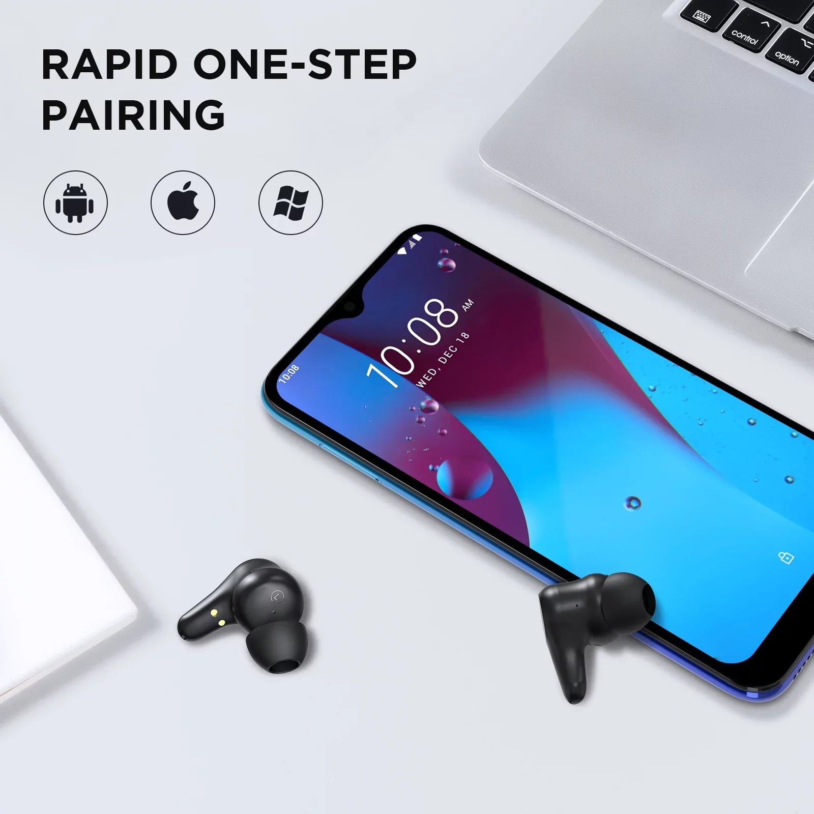 HTC True Wireless Earbuds Plus - Active Noise Cancellation IPX5 Water Durable Bluetooth 5.0 Headphones with ENC, 24-Hour Playtime, Stereo in-Ear Touch Control Wireless Earphones