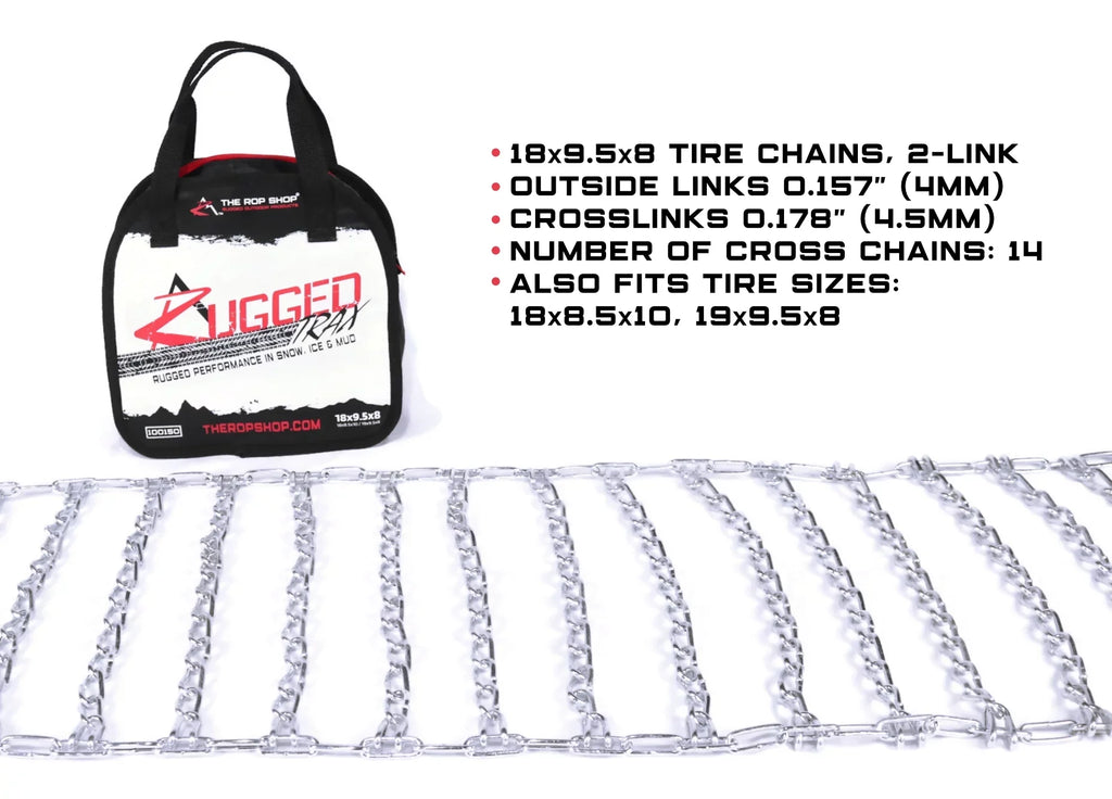 The ROP Shop | 2 Link Tire Chains & Tensioners for Kawasaki Brute Force ATV With 19x9.5x8 Tires