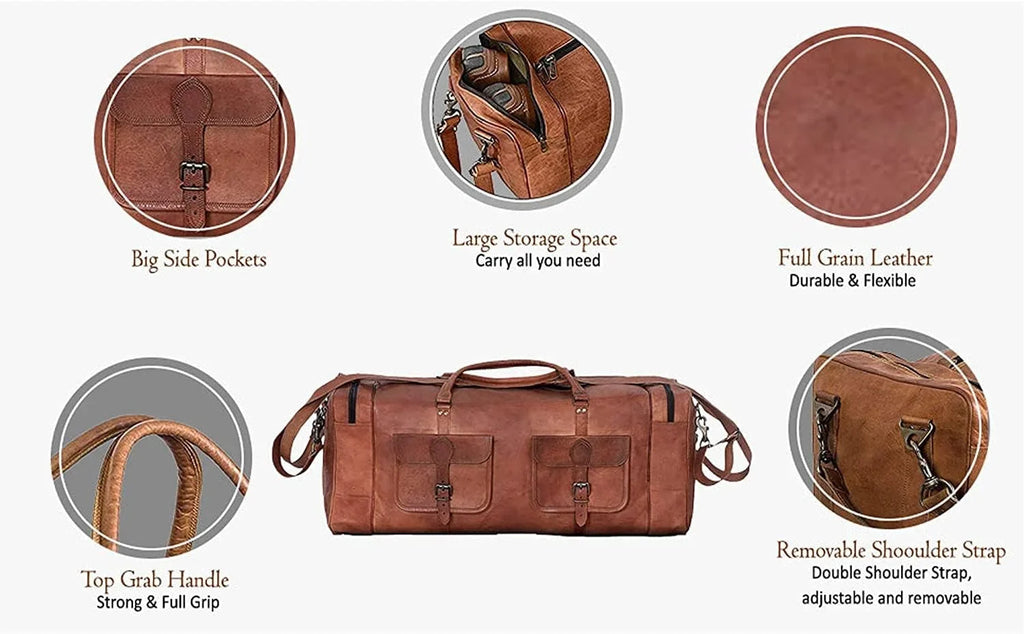Rajeriya-32 inch Large Leather Duffel Bag for Men | Holdall Travel Bag | Weekender Luggage Bag | Overnight Carryon Gym Sports Duffel Bag for Men and Women