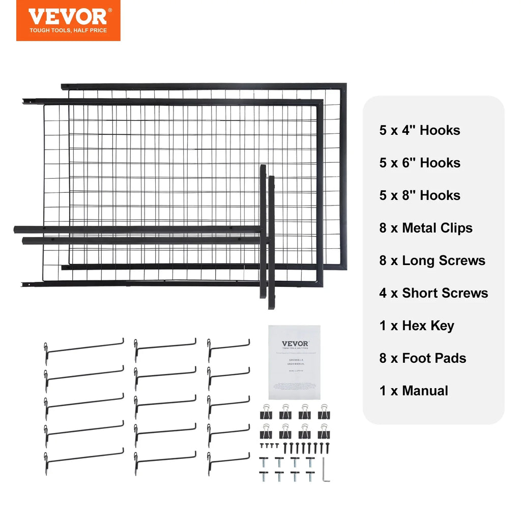 BENTISM 2' x 5.6' Grid Wall Panels Tower, 2 Packs Wire Gridwall Display Racks with T-Base Floorstanding, Double Side Gridwall Panels for Art Craft Shows, Retail Display with Extra Clips and Hooks