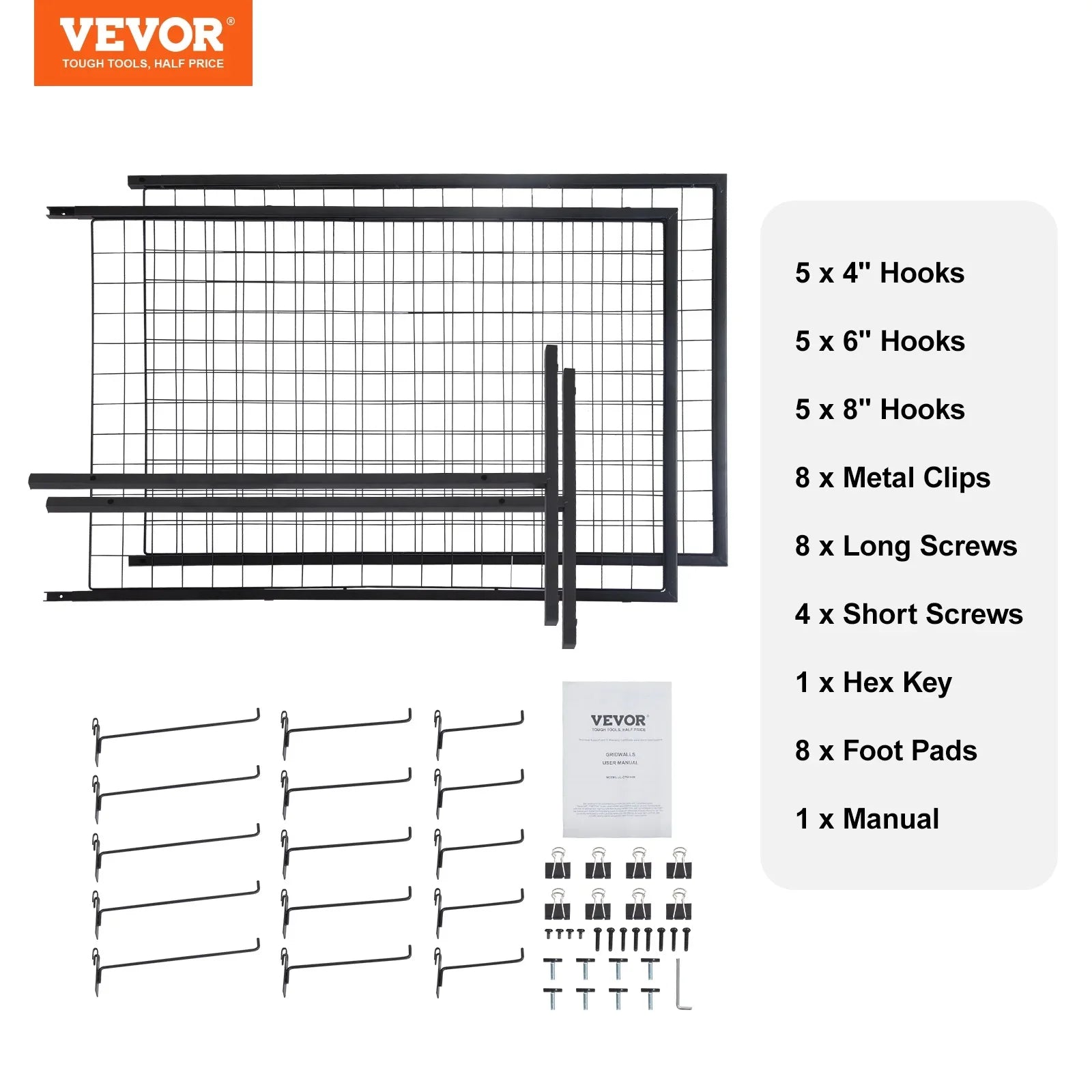 BENTISM 2' x 5.6' Grid Wall Panels Tower, 2 Packs Wire Gridwall Display Racks with T-Base Floorstanding, Double Side Gridwall Panels for Art Craft Shows, Retail Display with Extra Clips and Hooks