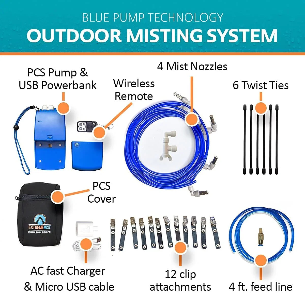 ExtremeMist Portable Misting System – 4 Nozzles & 16 ft. Mist Line