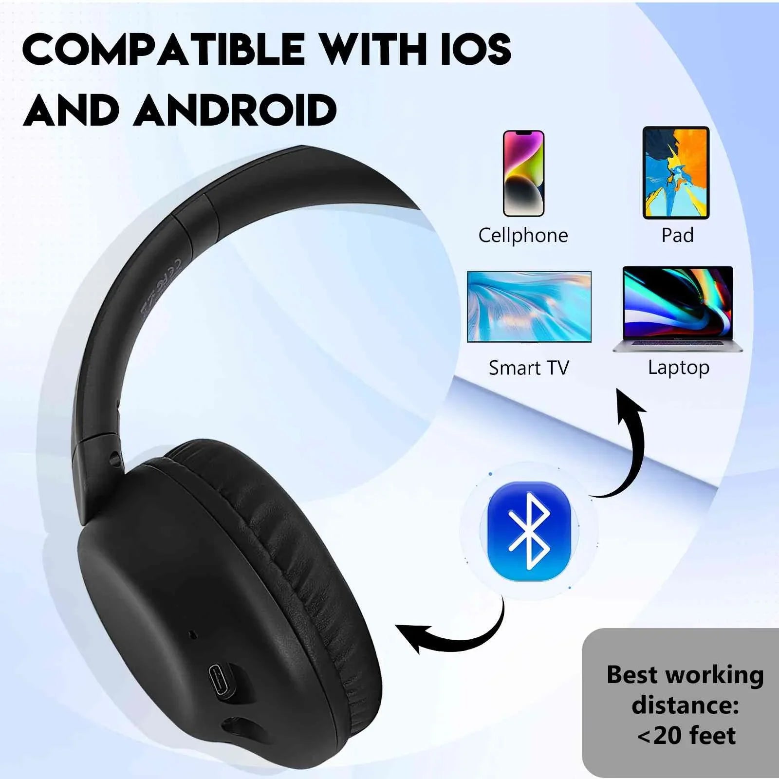 UrbanX UX991 Wireless Bluetooth Stereo Earphones High Resolution Audio Deep Bass Superior Comfort Over The Ear Headphones with Mic for HTC Desire 628 phone Call Support