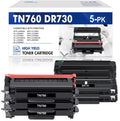 TN-760 Toner Cartridge Black High Yield and DR730 Drum Unit Set Matching for Brother DCP-L2550DW HL-L2350DW MFC-L2710DW MFC-L2690DW Printer (3x TN760 Toner, 2x DR730 Drum Unit )