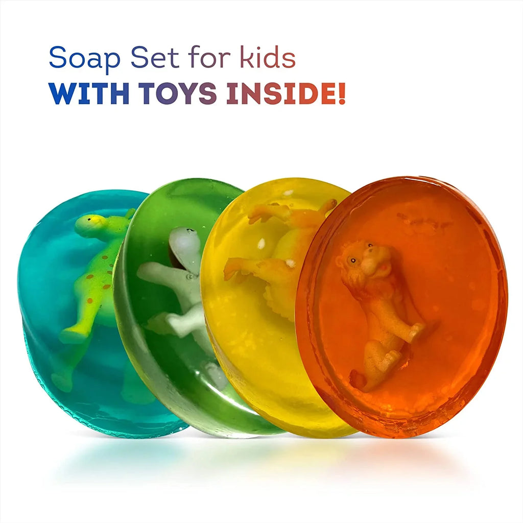 Kids Soap with Toys Inside Funny Animals Surprise Glycerin Soap Bar Collect All 12 Wild Animals Toys Moisturizing Handmade in USA Natural and Safe by Relaxcation 4 Set