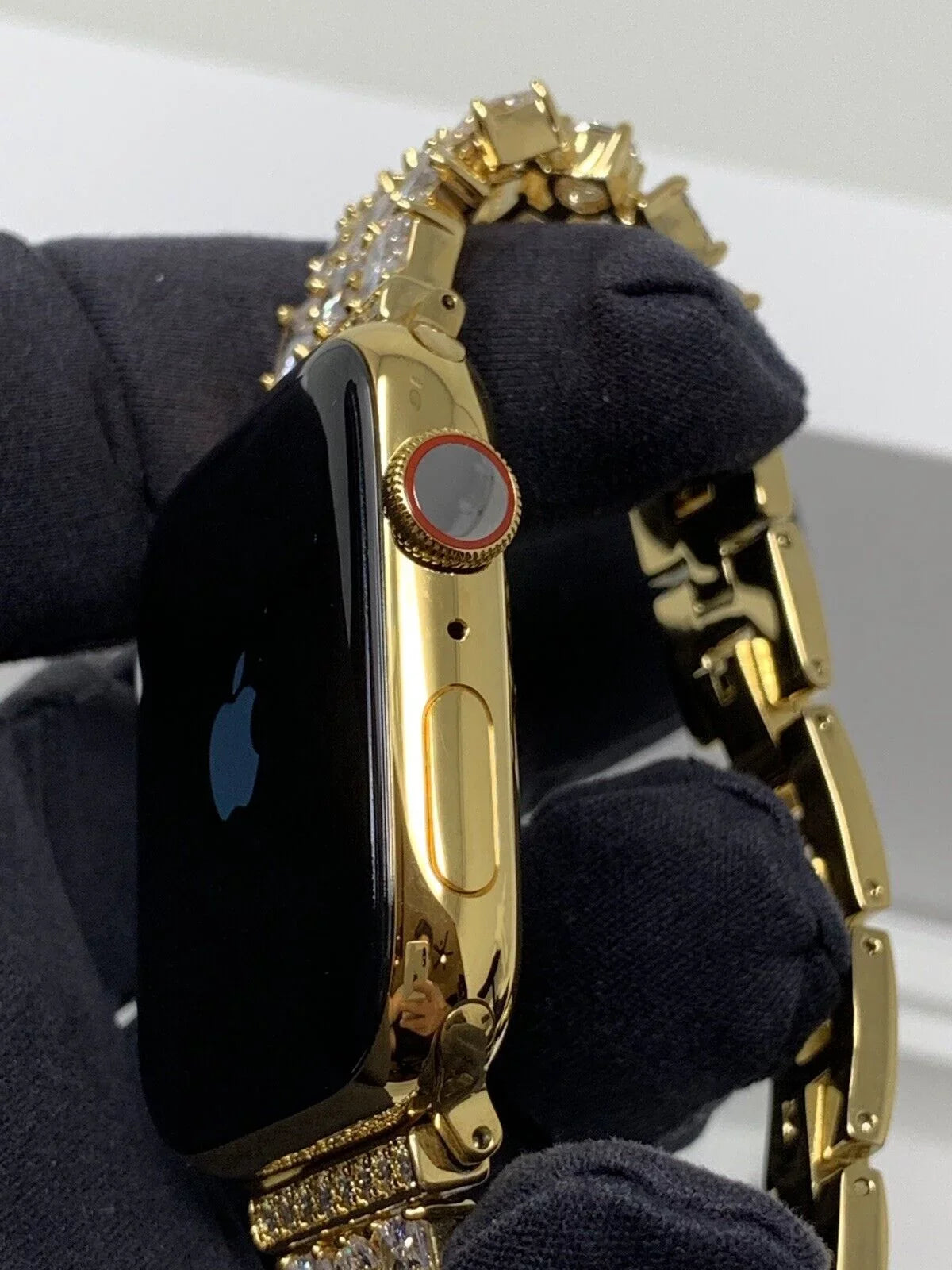 24K Gold Plated 44MM iWatch SERIES 5 Gold Link Band Diamond Rhinestones LTE