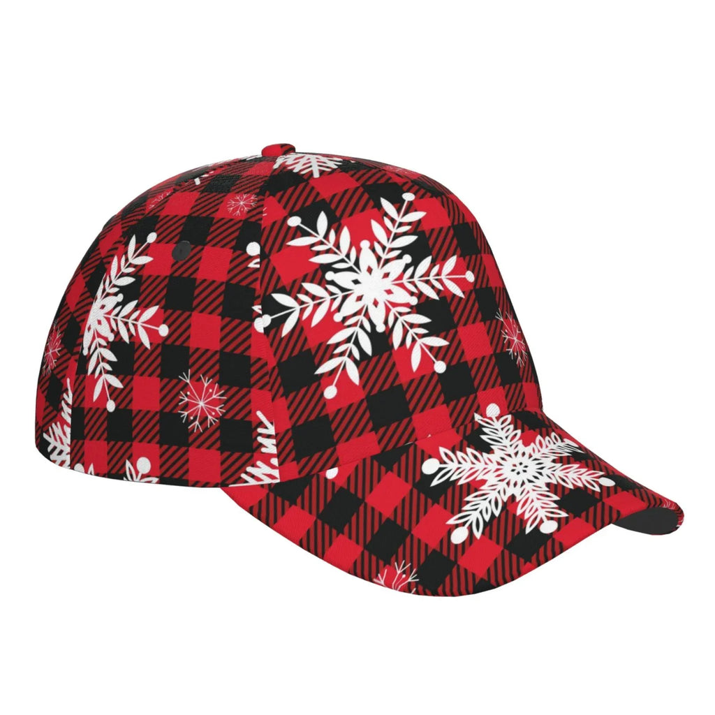 Balery Baseball Cap Adjustable Size for Running Workouts and Outdoor Activities All Seasons Dad Hat(Snowflakes On A Buffalo Plaid)