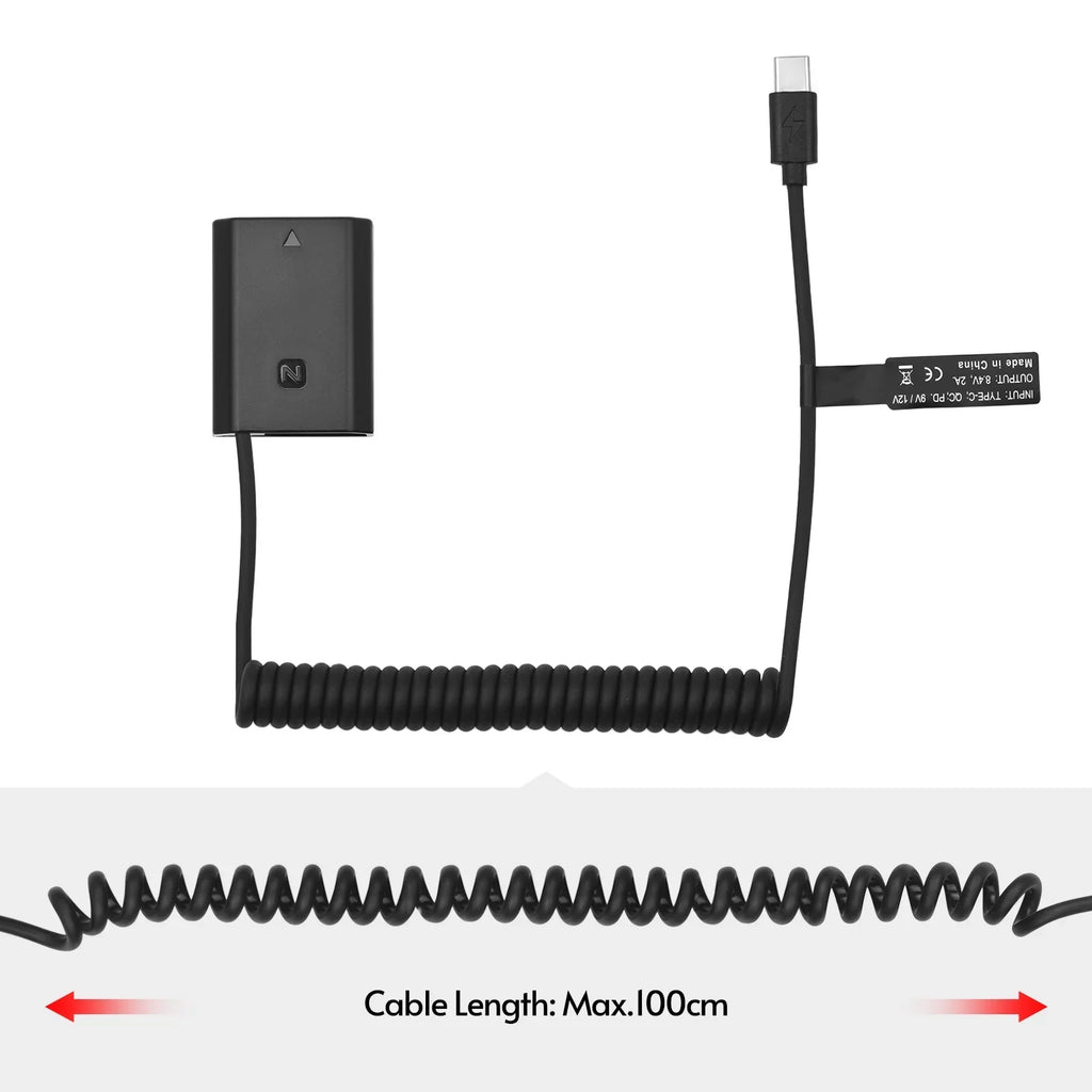 Andoer NP-FZ100 Dummy Battery USB-C Coupler Adapter with USB Type-C Spring Cable Replacement for Sony Alpha A6600 A7C A7III A7SIII A7RIII A7RIV A9 A9II A9R A9S Cameras