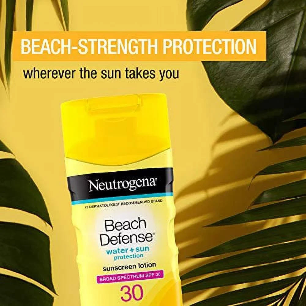Neutrogena Beach Defense Water Impervious Sunscreen Body Lotion with Broad Spectrum SPF 30, Oil-Free and Fast-Absorbing, 6.7 oz