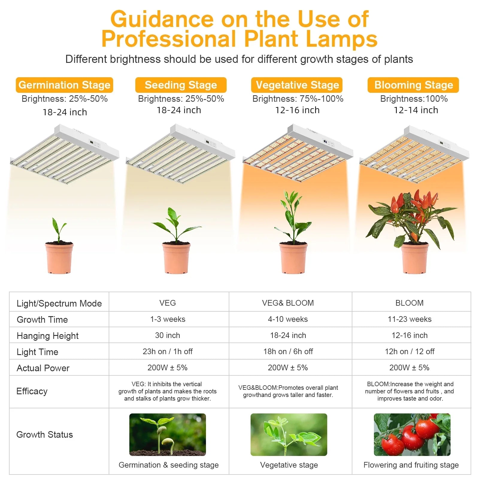 SPF2000 PRO LED Grow Light 200W with Full Spectrum Veg & Bloom Dimmer Timer - 3x3ft Coating Sunlike Grow Lamps for Indoor Plants - Seeding, Flowering, and Plant Growth LED Plant Light Fixture