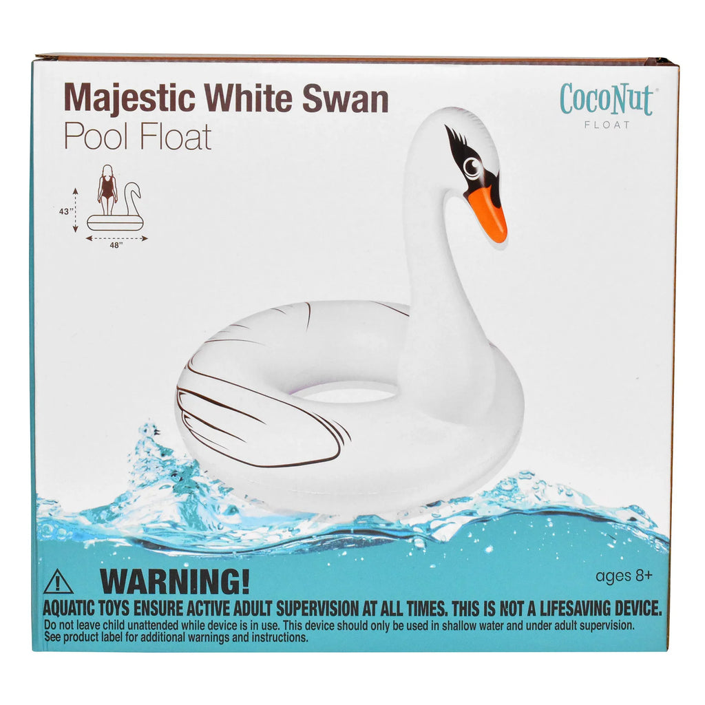 CocoNut Float: Majestic White Swan Pool Ring - 48"x43" Inflatable, Jumbo Round Water Raft, Anti-Leak, Long-lasting Party