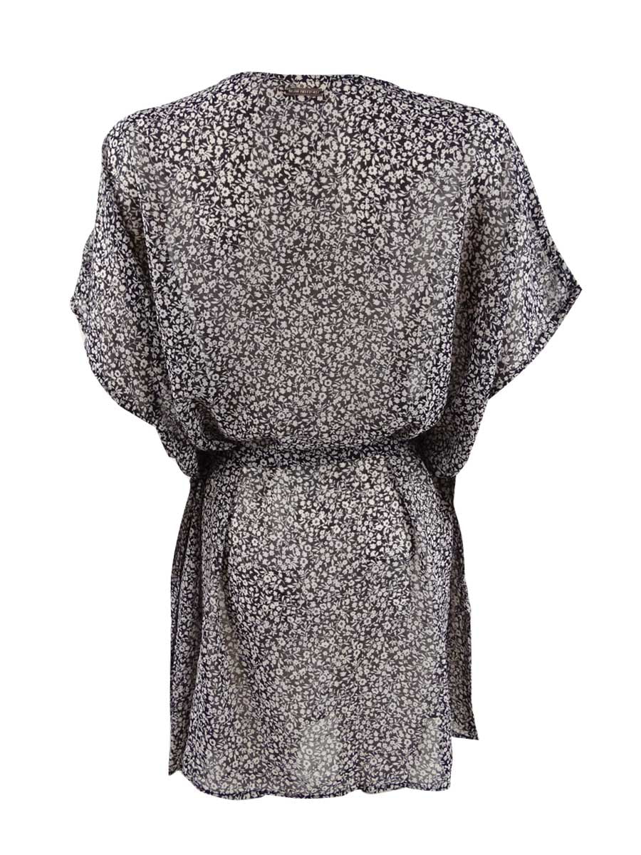 Michael Michael Kors Women's Belted V-Neck Caftan Swim Top Shield (S, Black)