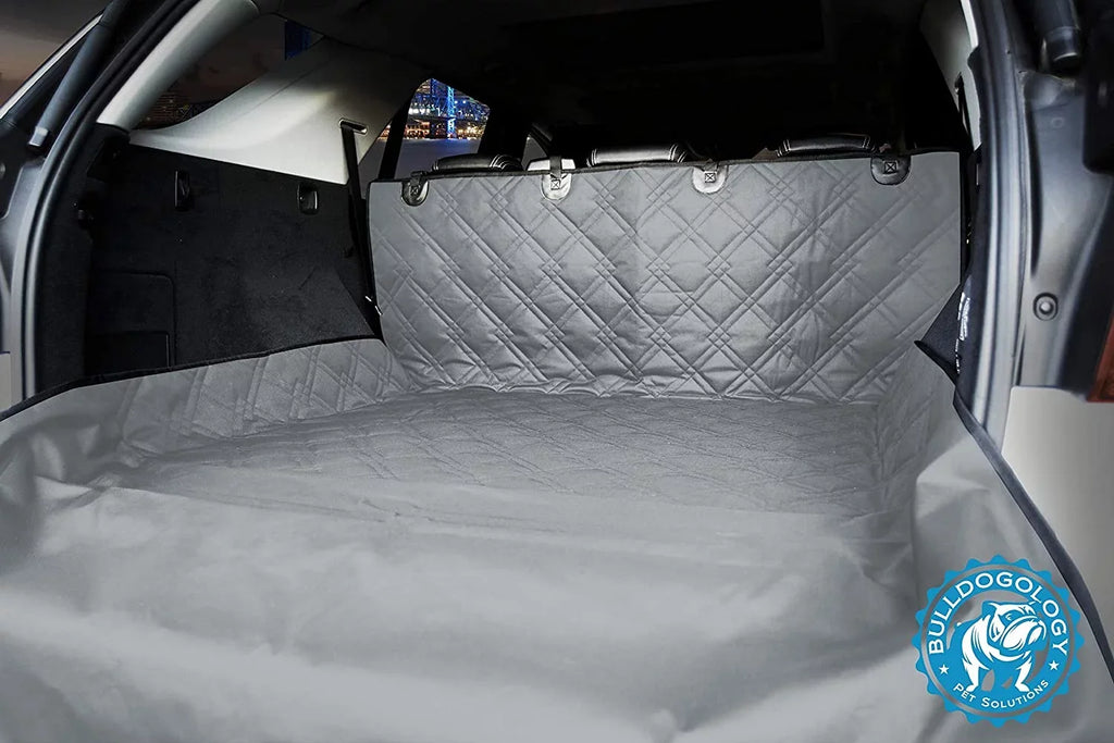 Bulldogology SUV Cargo Liner for Dogs - Heavy Duty Pet Trunk Cargo Protection - Dog Car Seat Protection Waterproof Nonslip - Dog Hair, Muddy Paws, Scratches Shield Protector for Cars Vans SUVs (X-Large, Grey)