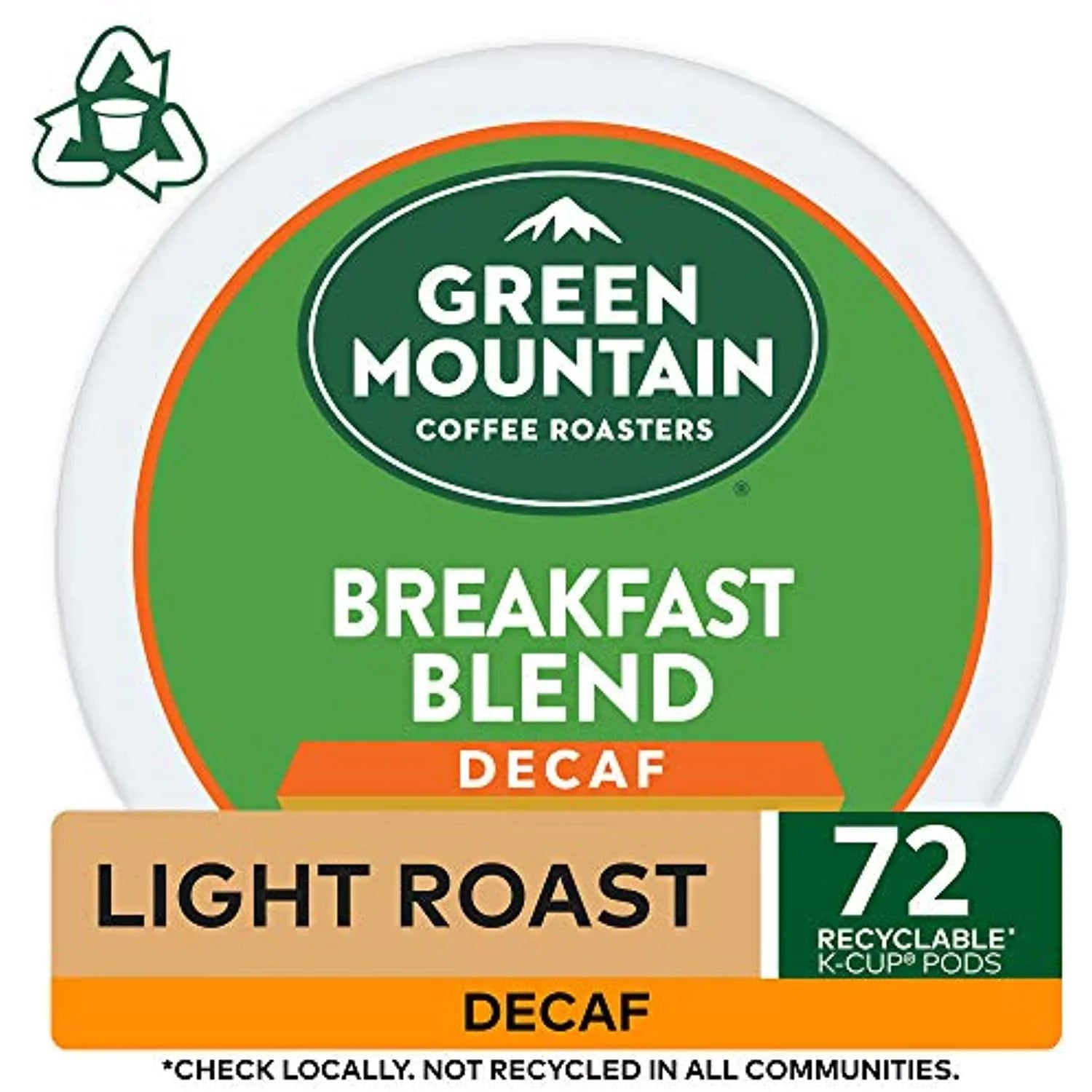 Green Mountain Coffee Roasters Breakfast Blend Decaf, Single-Serve Keurig K-Cup Pods, Light Roast Coffee, 72 Count