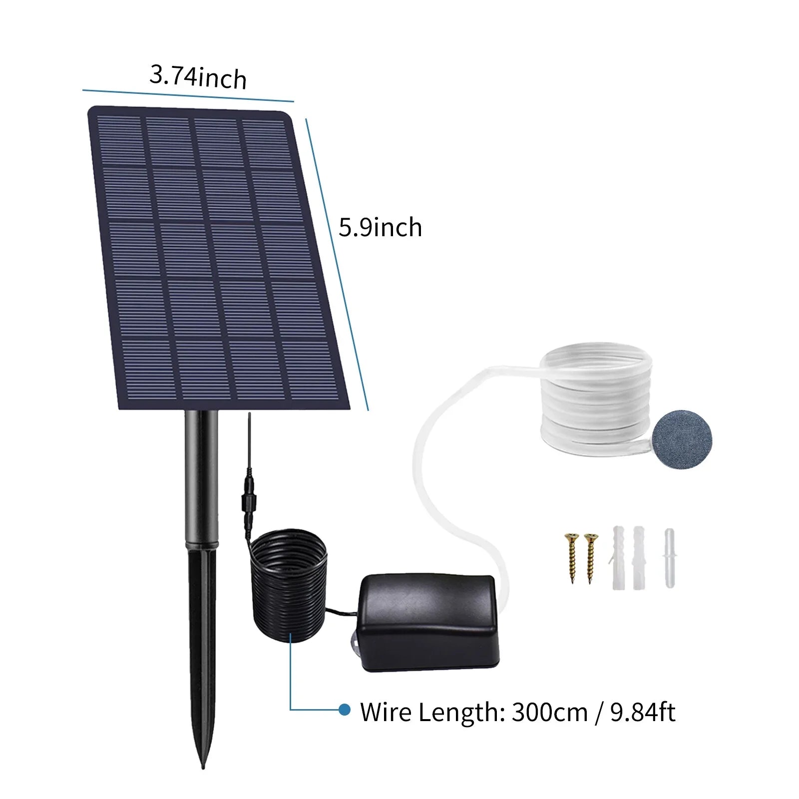Lixada Solar Pump Fish Tank Aerator 2W Plug-in with Bubble Stones Pipe for Aquarium Pond Pool Garden