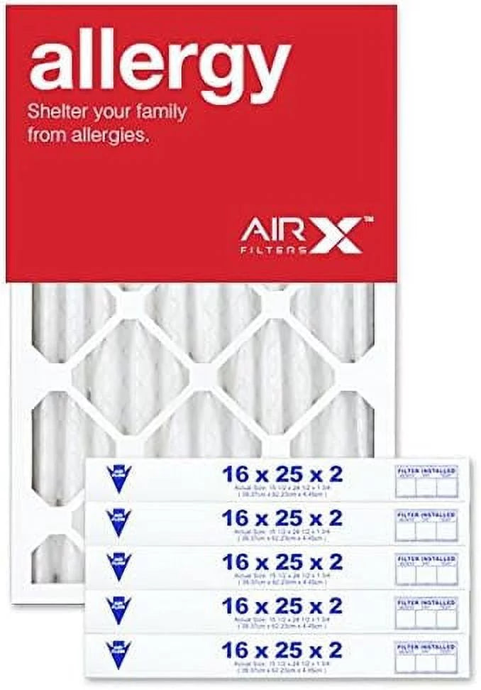 16X25x2 Air Filter MERV 11 Pleated HV Furne Air Filter, Allergy 6-Pk, Made In The