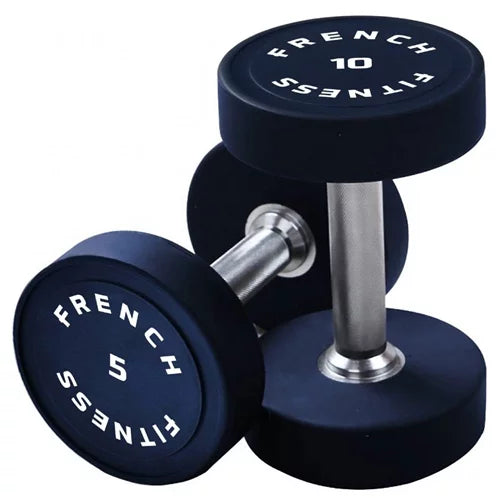 French Fitness Urethane Round Pro Style Dumbbell Set, 5-50 lbs (New)