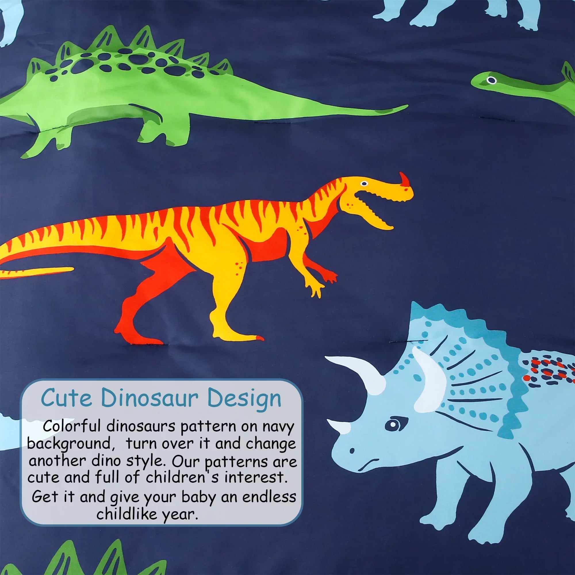 PERFEMET 4-Piece Toddler Bedding Set - Ultra Soft Cartoon Jurassic Dinosaur Print Boys Toddler Comforter Set - Include Comforter, Flat Sheet, Fitted Sheet and Reversible Pillowcase, Blue Dinosaur