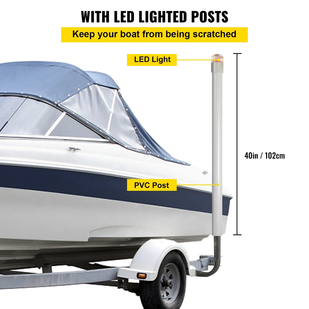 VEVORbrand Craft Trailer Guide-on, 40", 2pcs Galvanized Steel Trailer Post Guide on, with LED-Lighted PVC Tube Wrap Mounting Hardware Included, for Ski Ship Fishing Watercraft or Vessel Trailer