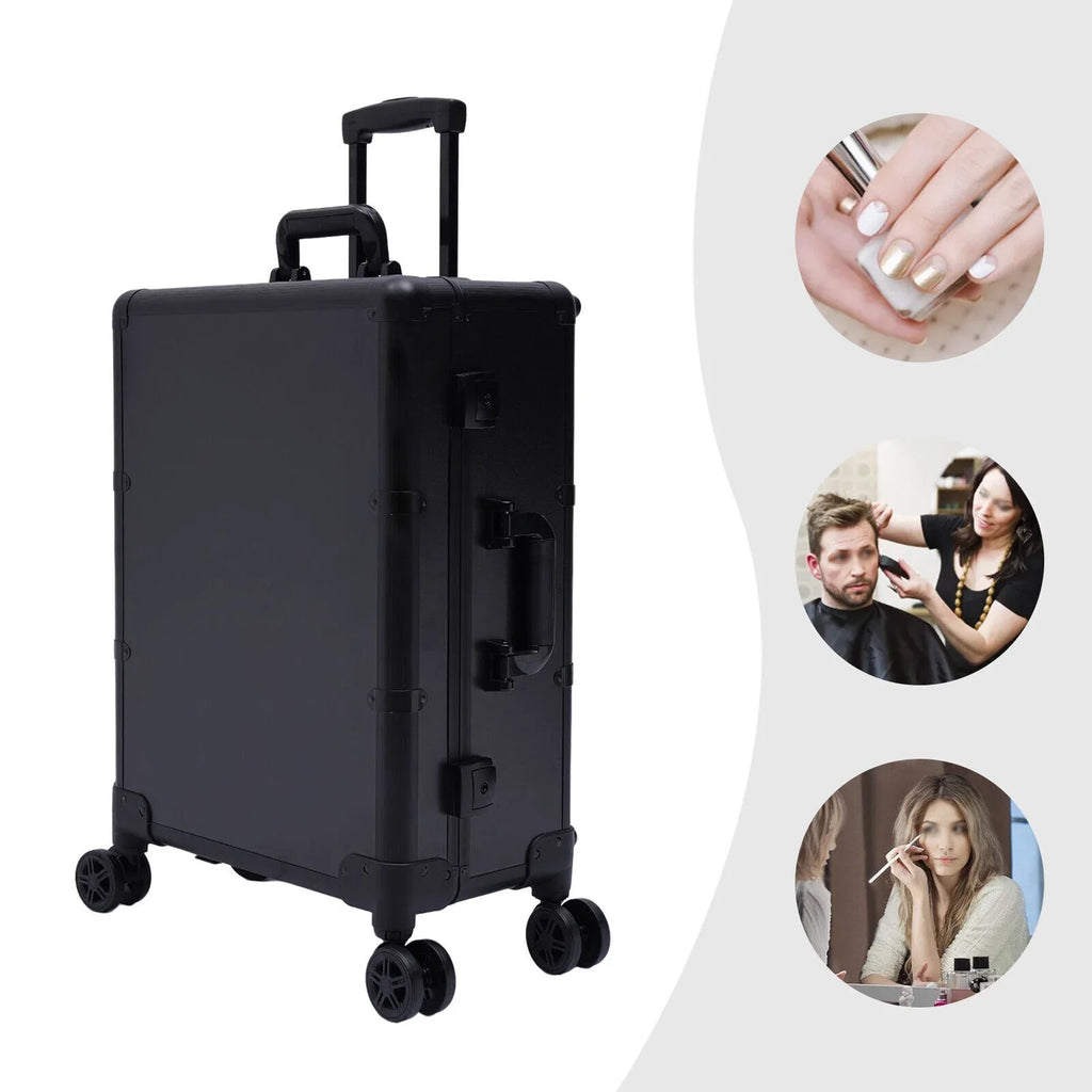DENEST Rolling Makeup Case Trolley Train Box Organizer with Key Travel Cosmetic Luggage