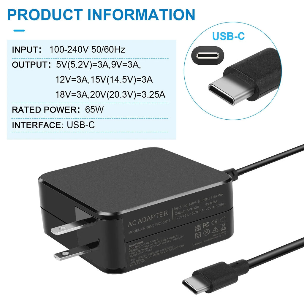 65W USB C AC Adapter Charger for HP L30757-002 L32392-001 L30757-004 L32392-001