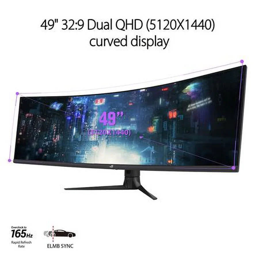 ASUS ROG Strix 49" Ultra-wide Curved HDR Gaming Monitor (XG49WCR) - Dual QHD 32:9 (5120 x 1440), 165Hz, Extreme Low Motion Blur Sync, USB-C, RJ45, DisplayHDR400, 90% DCI-P3, Dual Input KVM Switch