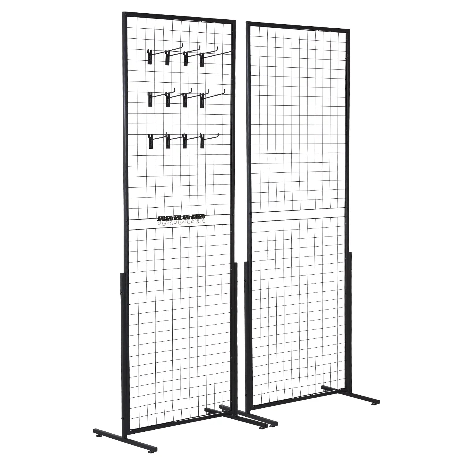 BENTISM 2' x 5.6' Grid Wall Panels Tower, 2 Packs Wire Gridwall Display Racks with T-Base Floorstanding, Double Side Gridwall Panels for Art Craft Shows, Retail Display with Extra Clips and Hooks