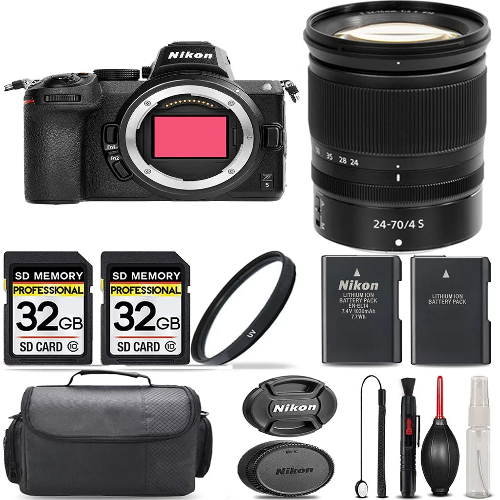 Nikon Z5 Mirrorless with 24-70mm f/4 S Lens + 64GB Storage + UV Filter + Extra Backup Battery + Case + Cleaning Kit - International Version