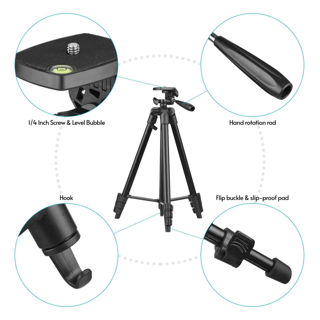 53-Inch Vlogging Kit with Tripod - Includes LED Light, Microphone, Smartphone Clip, and Remote Control for Video Recording, Microfilm Production, and Live Streaming