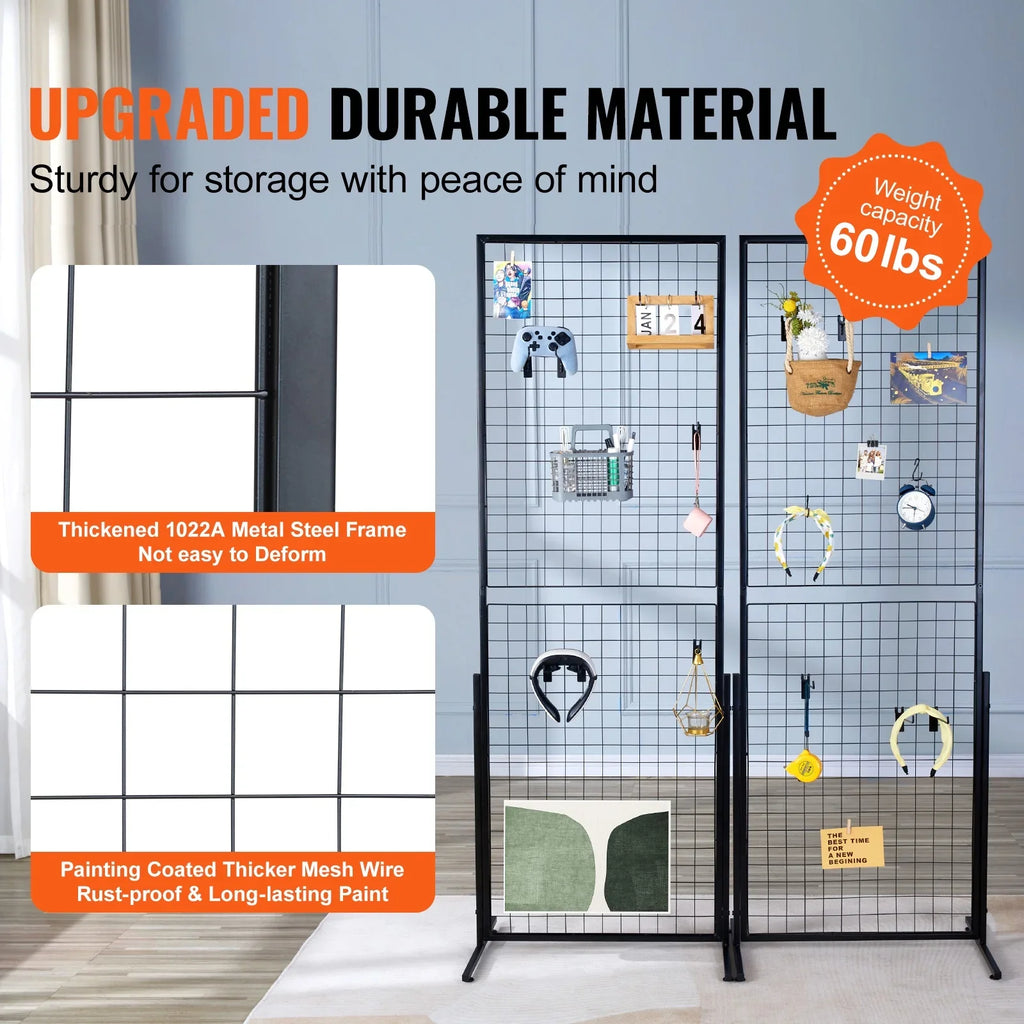 BENTISM 2' x 5.6' Grid Wall Panels Tower, 2 Packs Wire Gridwall Display Racks with T-Base Floorstanding, Double Side Gridwall Panels for Art Craft Shows, Retail Display with Extra Clips and Hooks