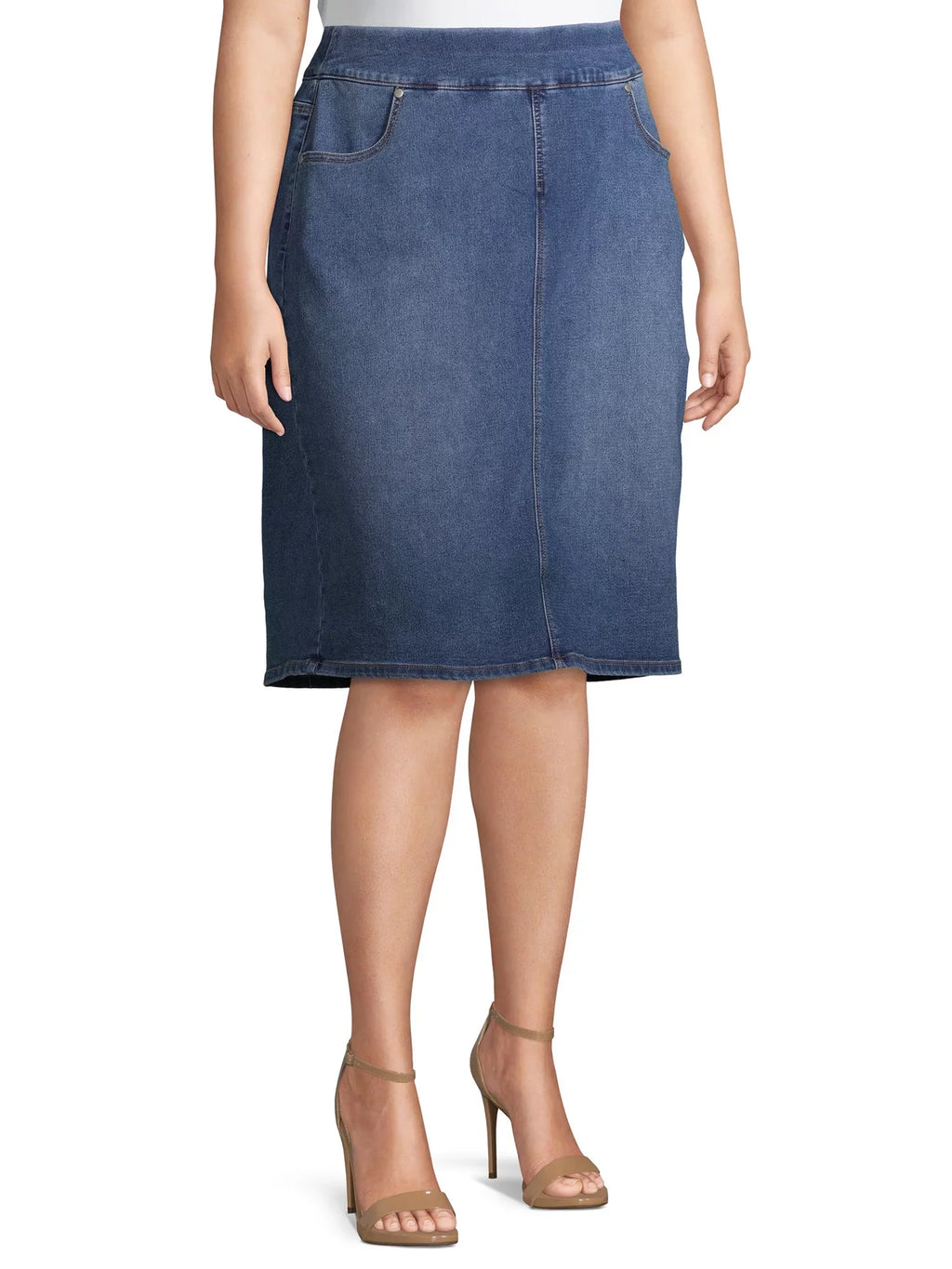 Alivia Ford Women's Plus Size Pull-On Denim Skirt