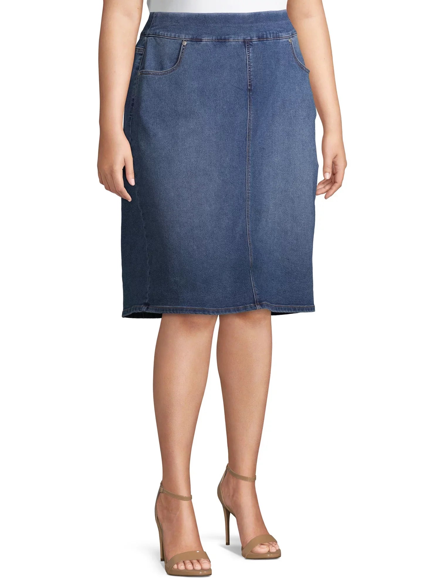 Alivia Ford Women's Plus Size Pull-On Denim Skirt
