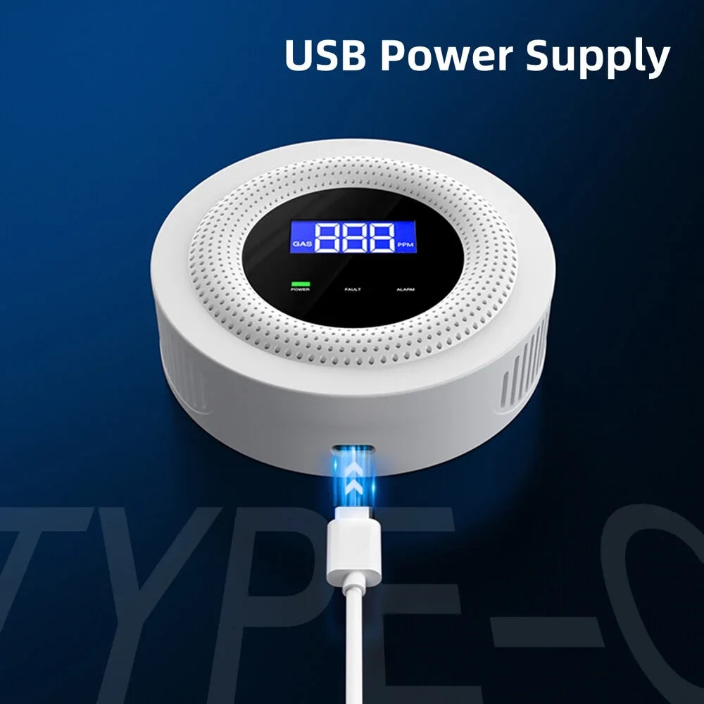 Tuya Wifi Gases Leakage Detection Device Live Voice Prompt APP Remote Alarm with Concentration Display USB Power Supplys High Decible Alarm