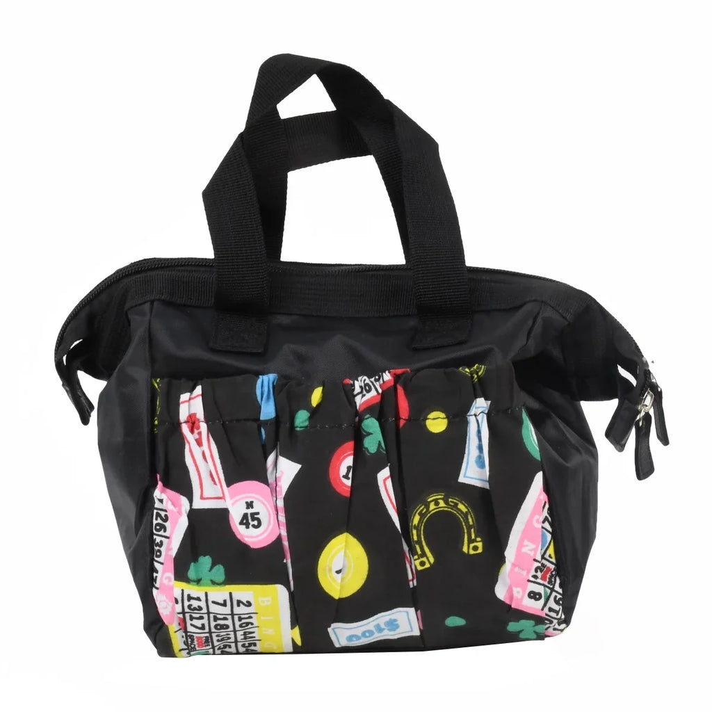 Black 6 Pocket Bingo Tote Bag Dauber Card Holder Zipper Closure Game Night Purse