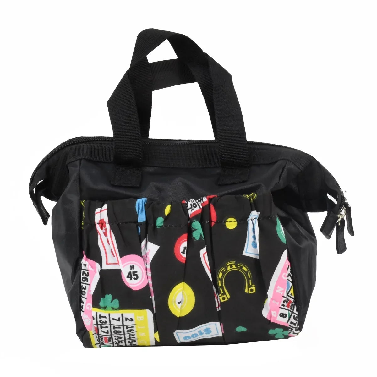 Black 6 Pocket Bingo Tote Bag Dauber Card Holder Zipper Closure Game Night Purse